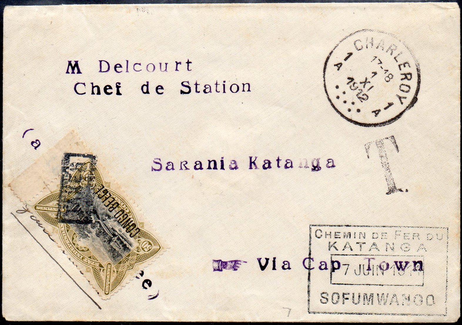 Belgian Congo Belge 50c Mols 1909 typograhed overprint Type II